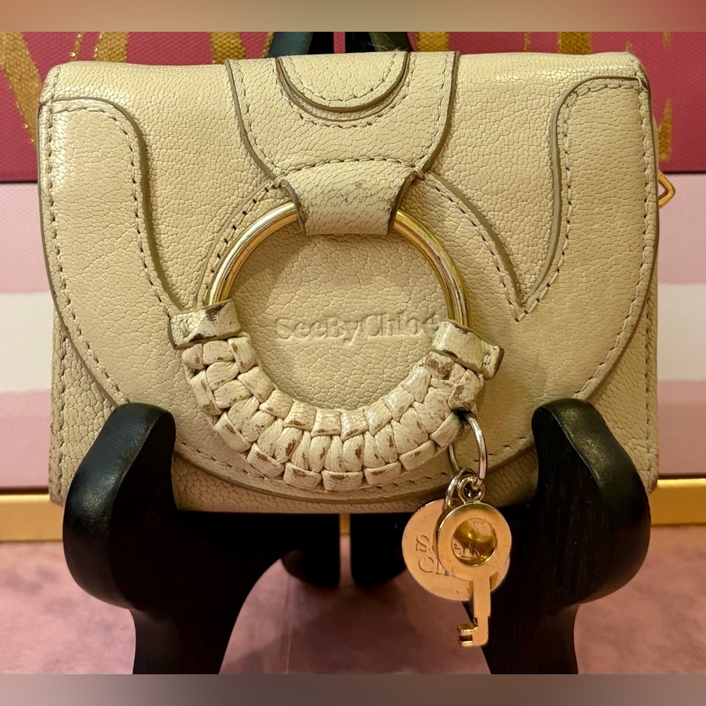 SEE BY CHLOÉ Cream Leather Wallet with Signature Ring- Gold Hardware